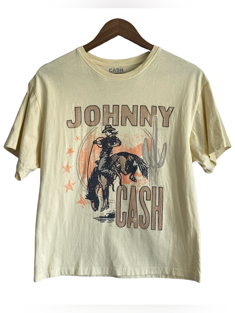 Johnny Cash Tee Shirt Buttery Yellow Graphic Cowboy Print
